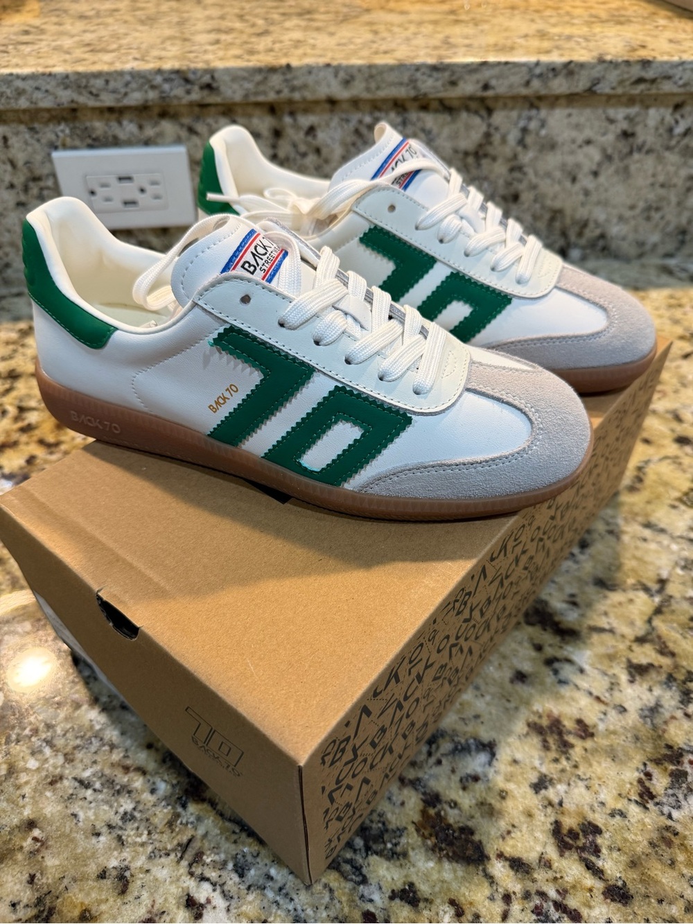 BACK 70 White Leather Sneakers with Green Accents - Cloud Style